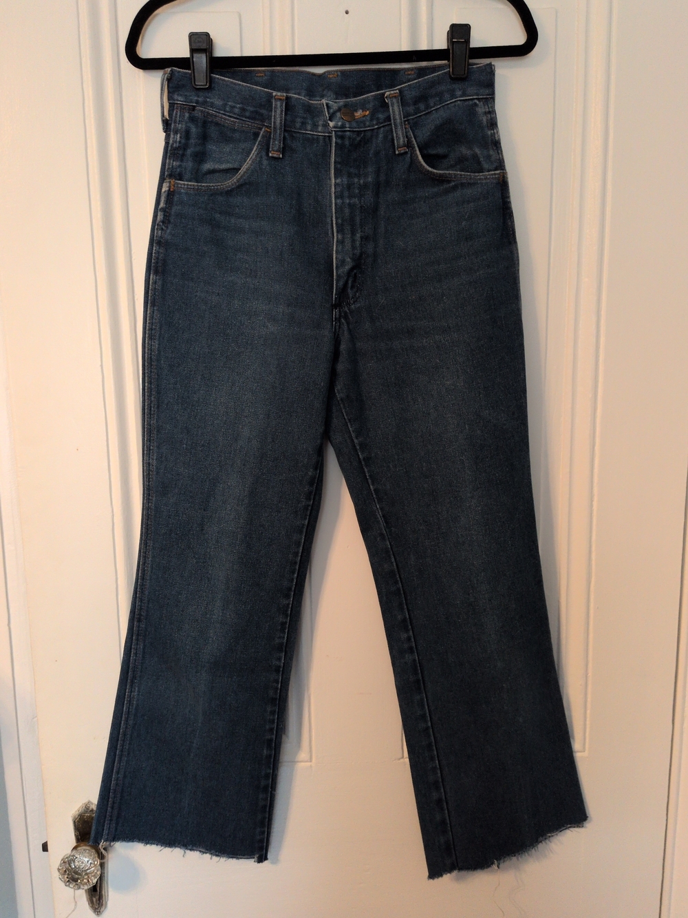 Vintage Wrangler Dark Blue Cropped Ankle Jeans Raw Hem